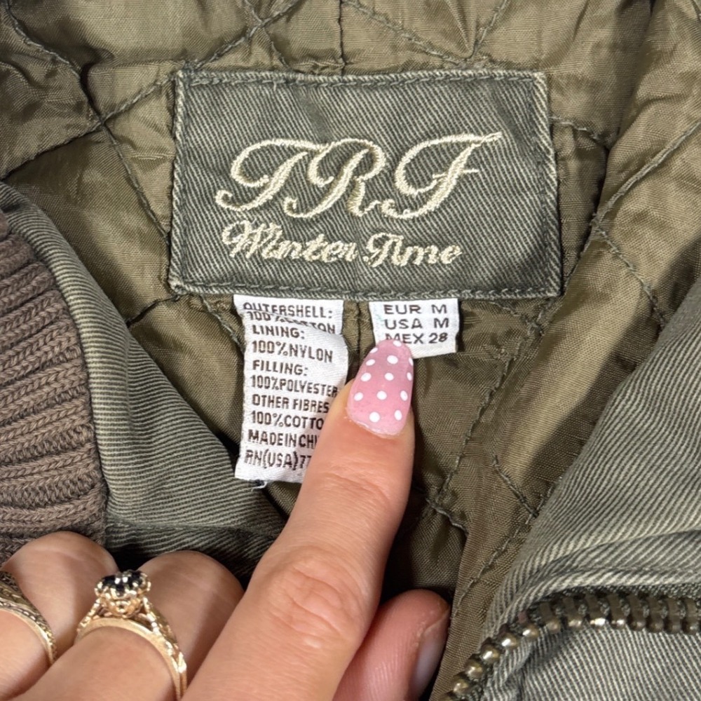 y2k TRF Bomber Jacket Green Excellent Utility Military Quilted Pockets M - Picture 4 of 5